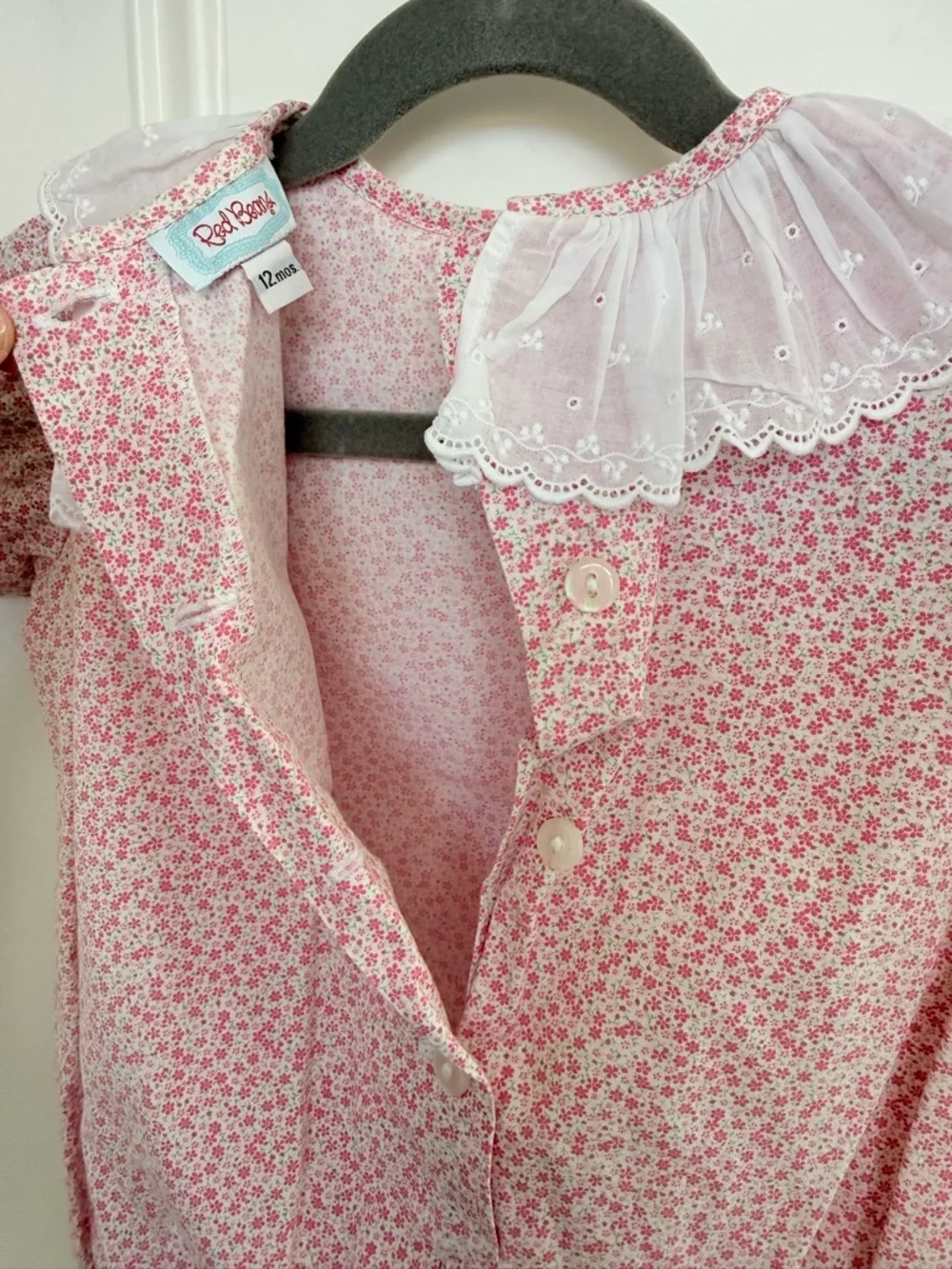 Red Beans Baby Pink Floral Bubble Onesie Outfit - 12 months - EUC - Picture 4 of 5